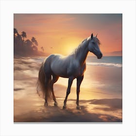 0 Horse On The Beach At Sunset Esrgan V1 X2plus Canvas Print