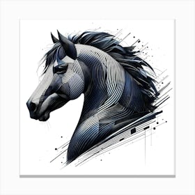 Horse Head In Black And Blue Lineart Drawing Canvas Print