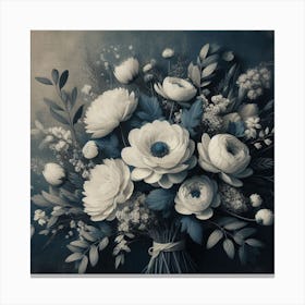 Fresh White Bouquet Dark Blue On Canvas Print 3 Canvas Print