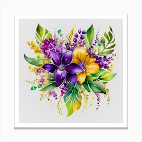 Watercolor Mardi Gras Flower Bouquets 2 Canvas Print