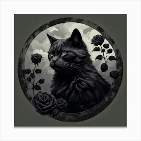 Black Cat With Roses Canvas Print