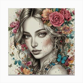 Girl With Flowers 8 Canvas Print