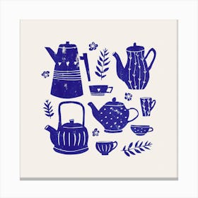 Tea O'Clock Blue Square Canvas Print