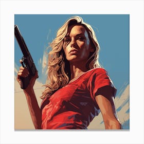GTA Style Kate Moss With A Gun Canvas Print