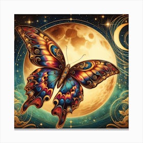 Celestial Butterfly in Green & Gold with Moon II Canvas Print