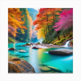 Autumn Forest River Canvas Print