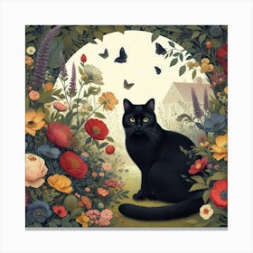 Black Cat In The Garden  Canvas Print
