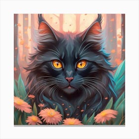 Black Cat In The Forest Canvas Print