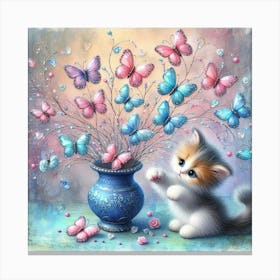 Kitten With Butterflies Canvas Print