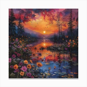 Sunset Over The Pond Canvas Print