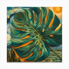 Van Gogh style, Large Monstera leaf 2 Canvas Print