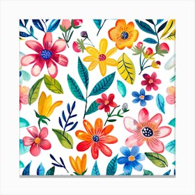 Watercolor Bibrant Flowers Canvas Print