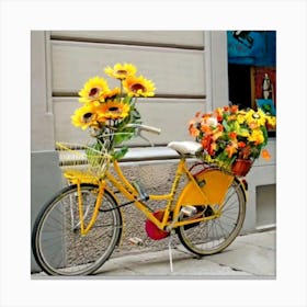Yellow Bicycle With Flowers Canvas Print