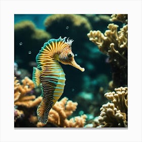 Seahorse On Coral Reef Canvas Print