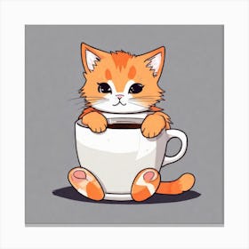 Cute Orange Kitten Loves Coffee Square Composition 37 Canvas Print