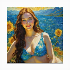 Beautiful Woman With Sunflowersguj Canvas Print