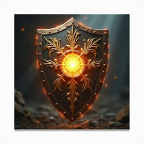 Enchanted Shield Glowing With Magical Runes In Battle 1 Canvas Print