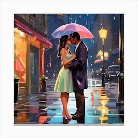 Couple Kissing In The Rain Canvas Print