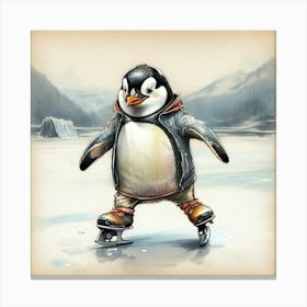 Penguin Skating Canvas Print