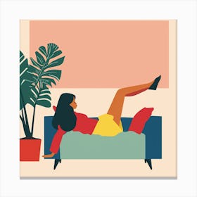 Minimalist Illustration Of Woman Laying On Couch Canvas Print