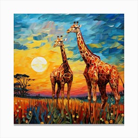 Giraffes At Sunset 8 Canvas Print