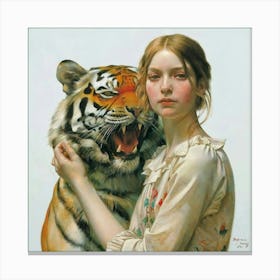 Girl With The Tiger Canvas Print