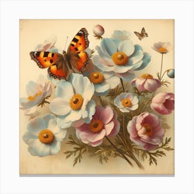 Butterfly And Flowers Canvas Print