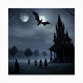 Halloween Night At The Castle Canvas Print