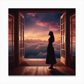 Woman Standing In Front Of Clouds Canvas Print