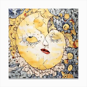 Sun and Moon Hiding Art Print Canvas Print