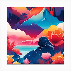 Woman In The Mountains Polynesian texture monochromatic Canvas Print