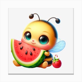 Cute Bee With Watermelon Canvas Print