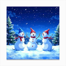 Snowman In The Snow Canvas Print