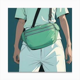 Close Up Illustration Of A Person Wearing A Green Fanny Pack Over A White T Shirt And Pants Canvas Print