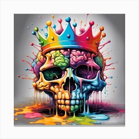 colorful Skull With Crown on his big brain Canvas Print