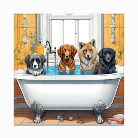 Funny Animals In Bath 2 Canvas Print