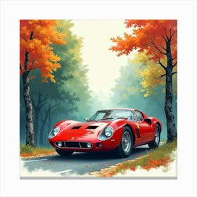 Ferrari 330 P4 In A Colorful Watercolor Forest Backdrop, No Logo Or Signature 1 Canvas Print