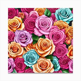 Colorful Roses Seamless Pattern 8 Canvas Print