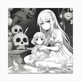 Anime Girl With Skeletons Canvas Print