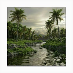 A 3d Render Of A Jungle Scene With A River And Pal Zy6g3gi8spcbqj39tkwshq Foo4xiuxsnccn1o 2x4eba Canvas Print