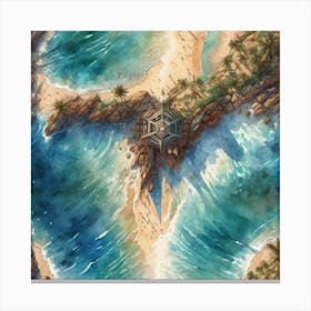 Aerial Beach View Watercolour Art Print 6 Canvas Print