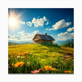 Firefly House, Sun, Cloud, Flower, Meadow, Nature, Landscape, Serene, Bright, Cheerful, Picturesque, (2) Canvas Print