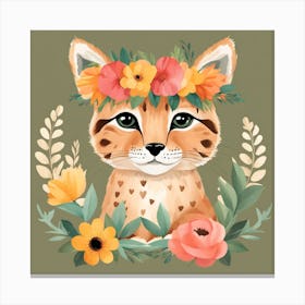 Floral Baby Lynx Nursery Illustration (48) Canvas Print