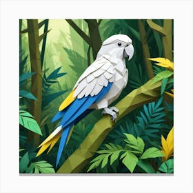 Paper Craft Parrot With Yellow And Blue Feathers In A Tropical Forest Setting Canvas Print