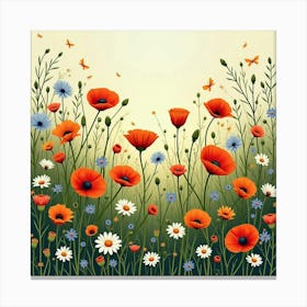 A Wildflower Meadow With A Mix Of Poppies, Daisies, And Cornflowers 2 Canvas Print