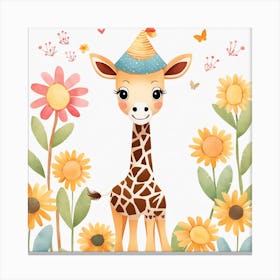 Floral Baby Giraffe Nursery Illustration (20) Canvas Print