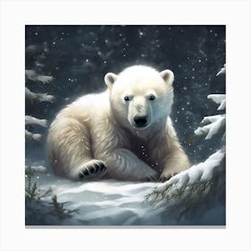 Polar Bear Cub at Night in the Falling Snow Canvas Print