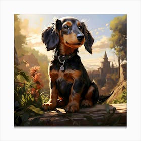 Dachshund On Log Canvas Print