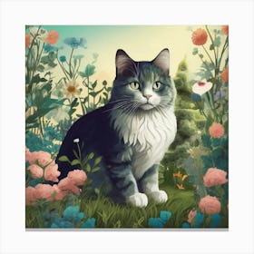 Cat In The Meadow garden Canvas Print