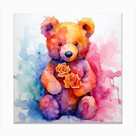 Teddy Bear With Roses Canvas Print